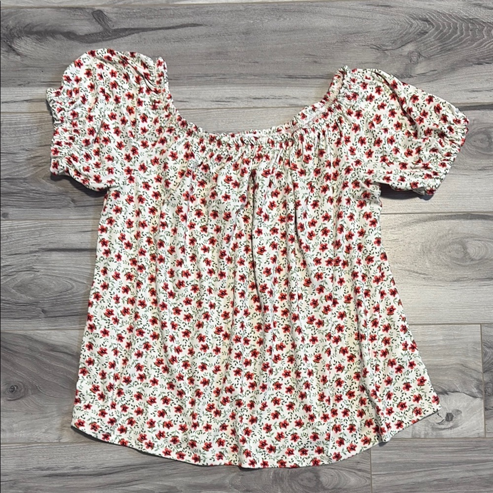 Ripe Red and White Floral Blouse